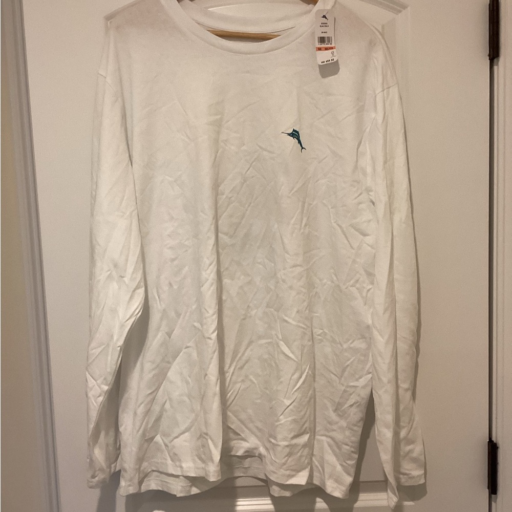 Tommy Bahama White Long Sleeve Tee with Blue Logo